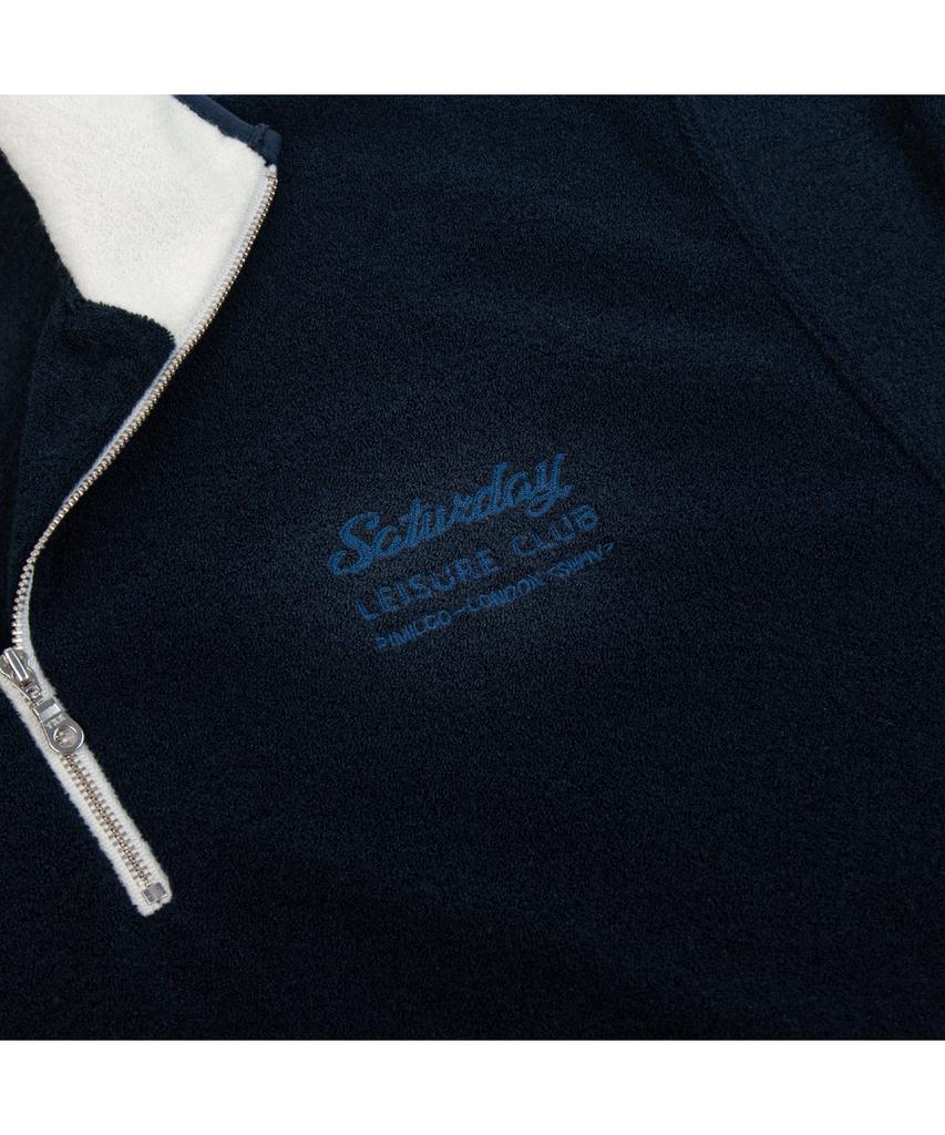Seleodeilejeokeulleob Leisure Terry Fleece Half Zip-Up Sweater(Unisex) - Navy & Ivory