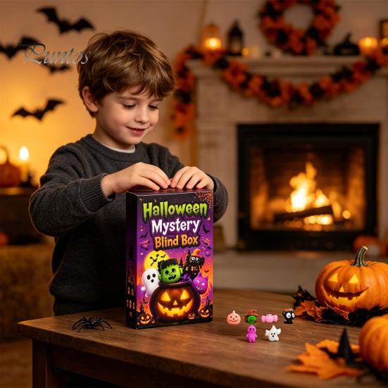 Halloween Pinch Music Toy Squeeze Advent Calendar, 24 Day Ghost Pumpkin Fidget Cute Figurines Toys Set, Collectible Figures Gift Box for Kids,