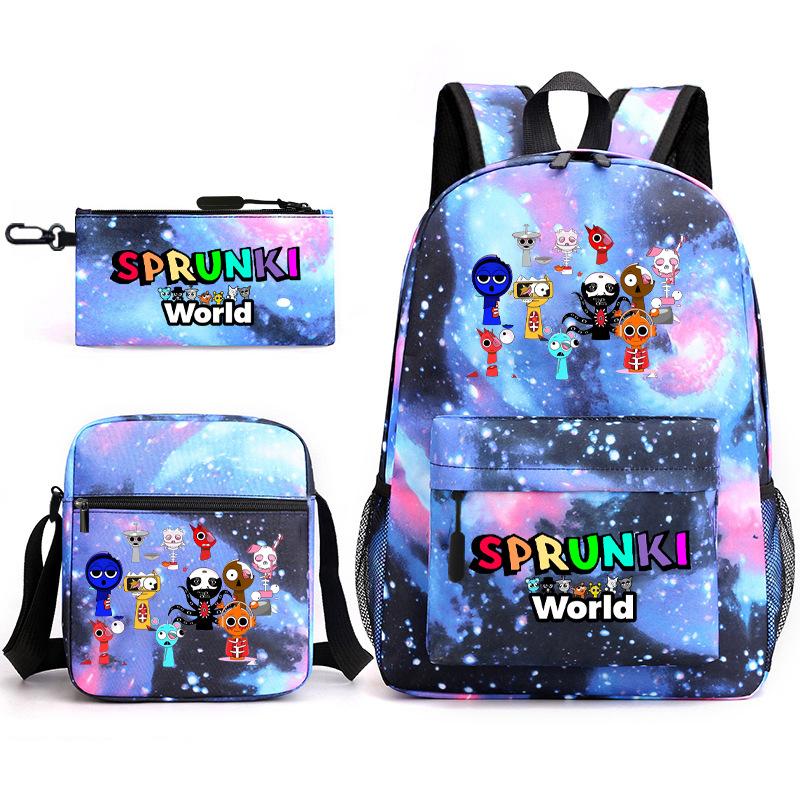Rhythm Box Game Merchandise Elementary School Bag Sprunki Cartoon Starry Sky Backpack 3-piece Set D