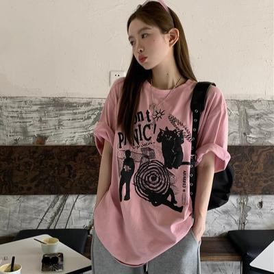 Summer Fashion Women T-Shirts Vintage Funny Cartoon Print Graphic Tshirt Femme Harajuku Casual Loose Shirt Y2k Top Clothes T Shirt Female Streetwear