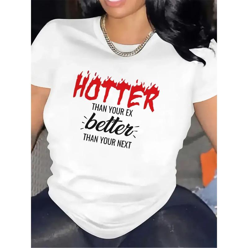 Women Restaurant Wear Print Tee Crew Neck Short Sleeve Medium Stretch Lightweight Durable Casual Trendy Top