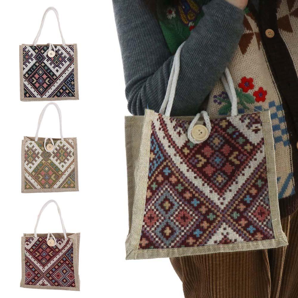 Embroidery Ethnic Style Canvas Bag Large Capacity Printing Cloth Lunch Bag Linen Handbag  Shopping