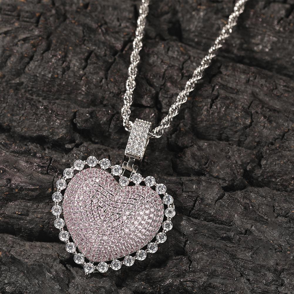 Hip Hop Gu Meng Love Copper Inlaid Zircon Pendant Men's and Women's Personality Trend Heart Shaped Around Round Zirconium Pendant Necklace