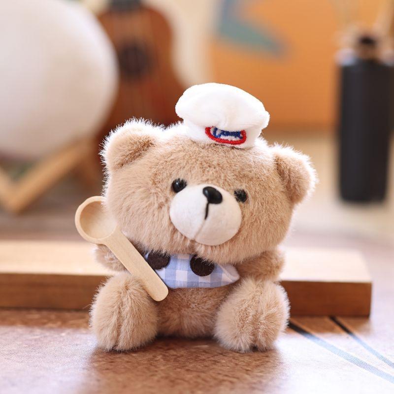 

Плюшевый кулон Шеф-повар Медведь в клетчатой одежде и с дизайнерской ложкой синий