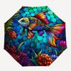 1pc Stained Glass Fish Design Automatic Folding Umbrella - Portable 3-Fold Design with 8-Bone Iron Frame, Perfect for Outdoor Use, Festive Gifts, Trav
