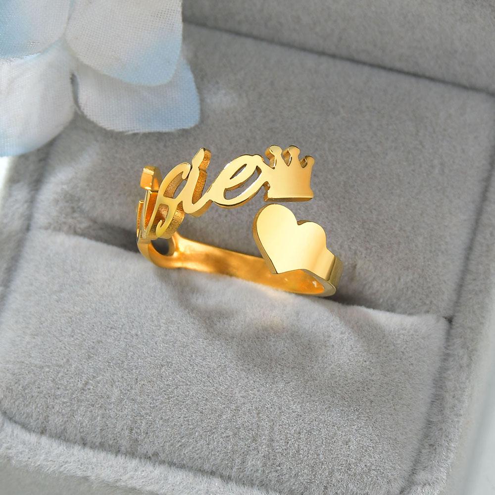 Atoztide Custom Name Ring Unique Personalized Charm Fashion Stainless Steel Letter Gold Color For Women Girlfriend Jewelry Gift