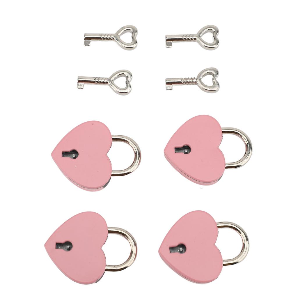 4 Set Heart Padlock Zinc Alloy 38x30mm Love Lock with Key for Jewelry Boxes Wallets Handbags Rose