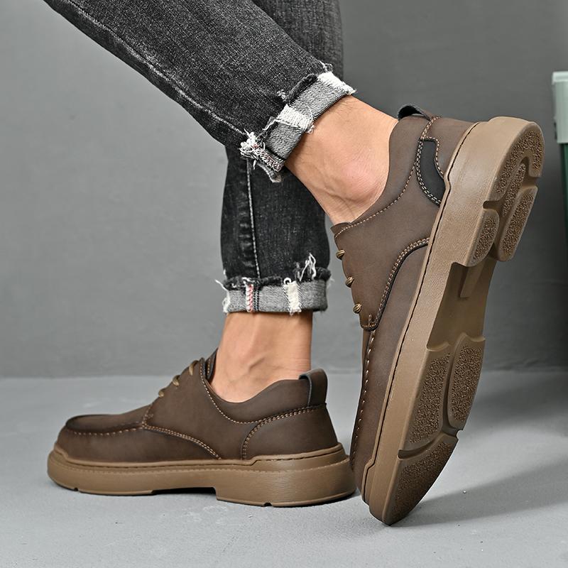Fashion Men Leather Casual Shoes High Quality Minimalist Style Lace-up Walking Shoes Non-Slip Wear-Resistant Men's Office Dress Shoes