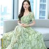 2026 Women's Summer Fashion: Short Sleeve Plus Size Slimming Dress with Printed Long Skirt