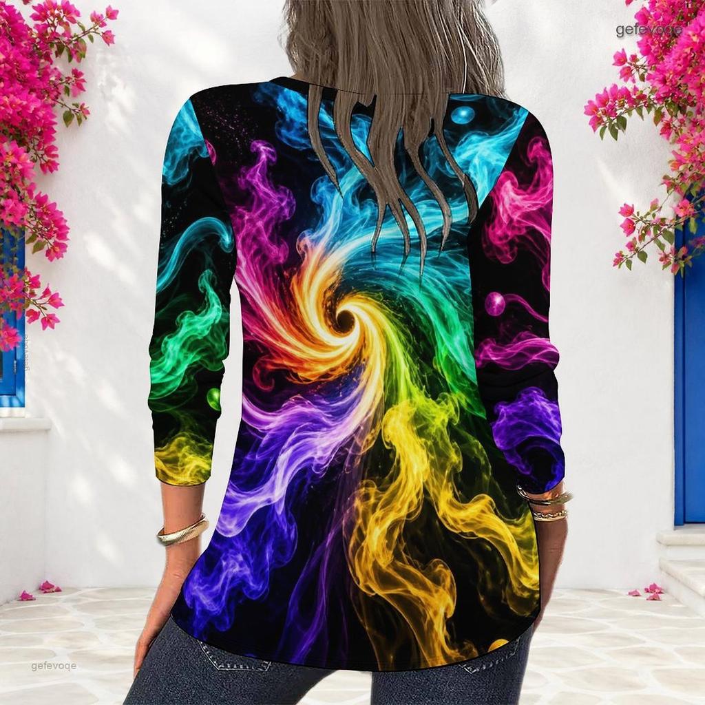 Women Plus Size Round Neck Long Sleeve Abstract Swirl Print Pullover Sweatshirt