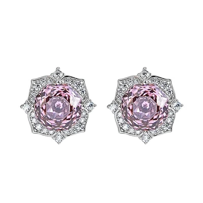 Octagonal Millennium Rose Cut Pink Diamond Flower Ring Elegant Temperament High Carbon Diamond Goose Yellow Stud Earrings Pendant