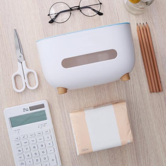 Tissue Box with Multiple Partitions for Remote Controls Watches Glasses Storage Slot Large Opening Design Desktop Organizer