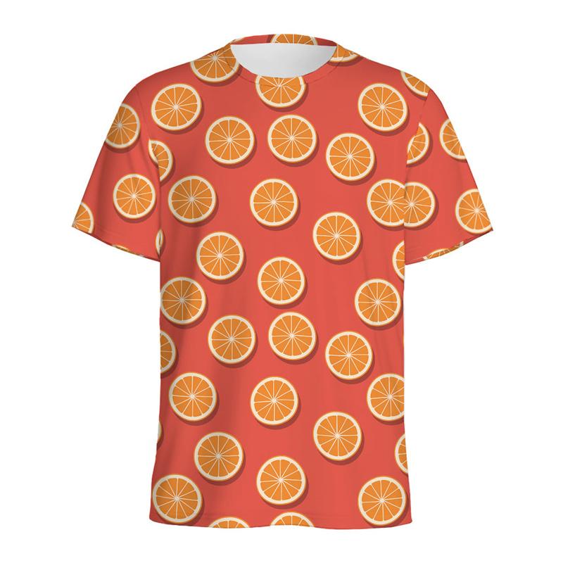 Summer 3D Printed Fruits Orange Graphic T-shirts  Round Neck Short Sleeved Men's and  Women's Unisex T-shirts