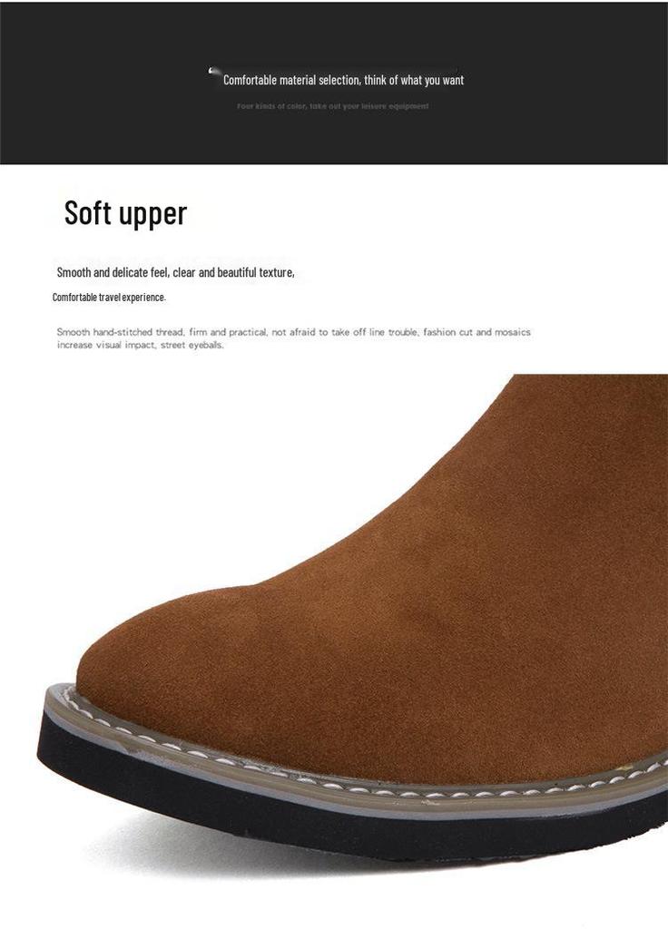 Botas Chelsea de Couro de Cano Alto Masculinas C510: Botas Curtas de Camurça Outono/Inverno, Slip-On, Casuais, Tamanho Grande, Forradas a Algodão.