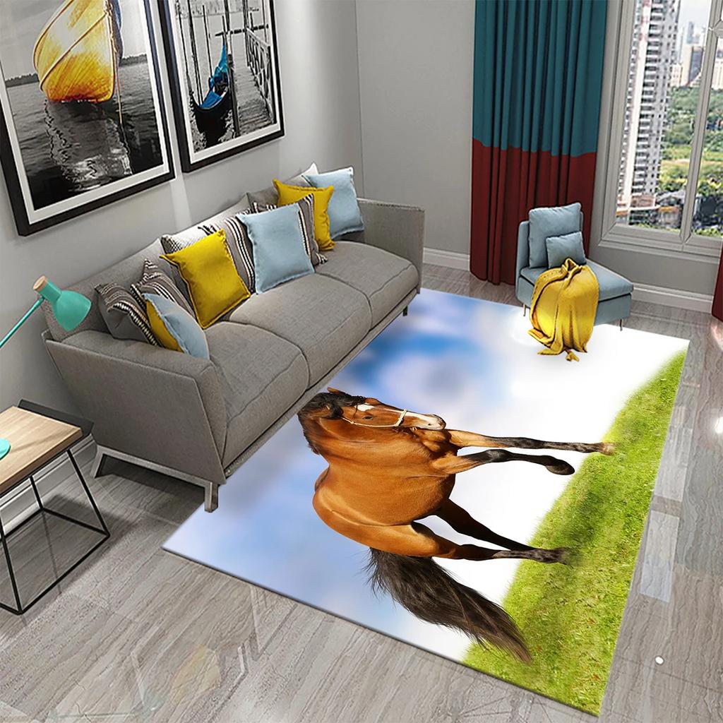 3D Horses Carpet Running Animal Carpet for Bathroom Entrance Door Mat Living Room Kitchen Non-Slip Carpet Bedroom Doormat Rugs