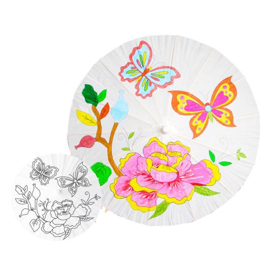 40/60CM DIY Hand-Painting Paper Umbrella Chinese Style Decorative White Oil-paper Umbrella with Wooden Handle Kids Coloring Oriental Umbrella Crafts