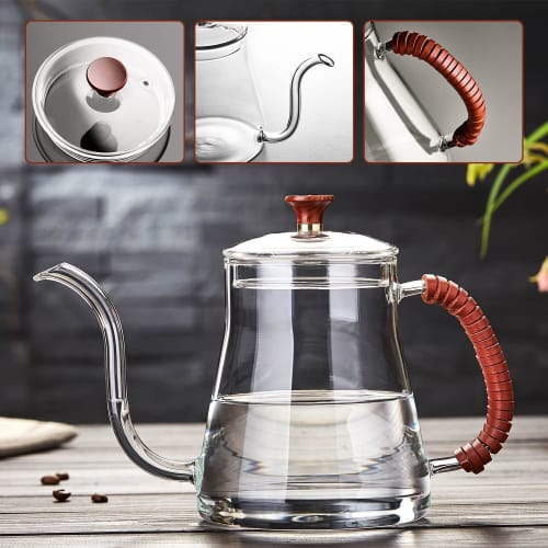 Pokaro Tea Drip Pot, Coffee Kettle, Narrow Mouth Kettle, Heat-Resistant Glass, 680ml, Narrow Mouth Gooseneck Pot, Coffee Pot, Stovetop Safe, Borosilic