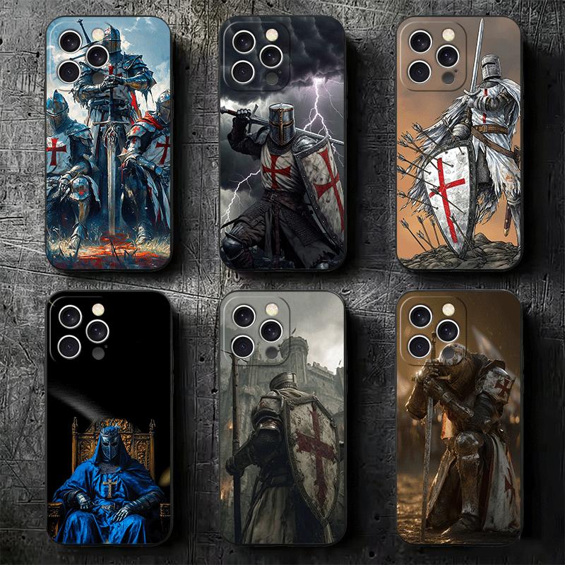Crusades Knights Templar Soft Phone Case for iPhone 16 16E 17 Air 15 Pro Max 14 Plus 13 Mini 11 12 7 Black Cover Back Shell
