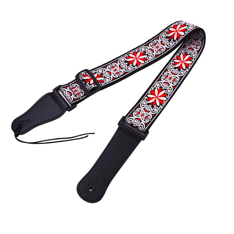 Guitar Strap Embroidered Print Ethnic Style Adjustable Guitar Strap for Folk Electric Guitar Bass Ukulele Guitar Accessories