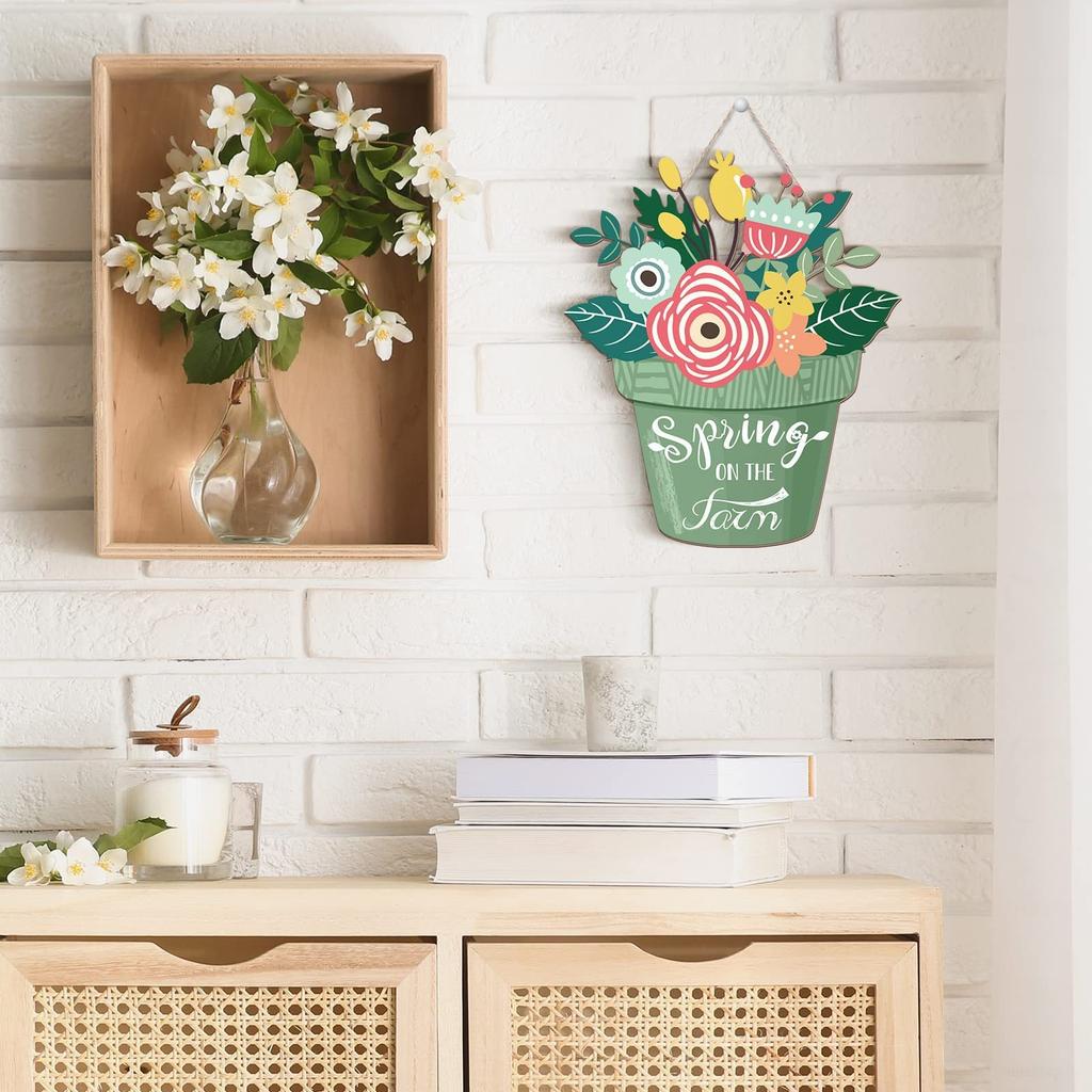 Spring Welcome Wreath Front Door Decor Farmhouse Rustic Wooden Hanging Sign Pendant Porch Wall Home Atmosphere Ornament
