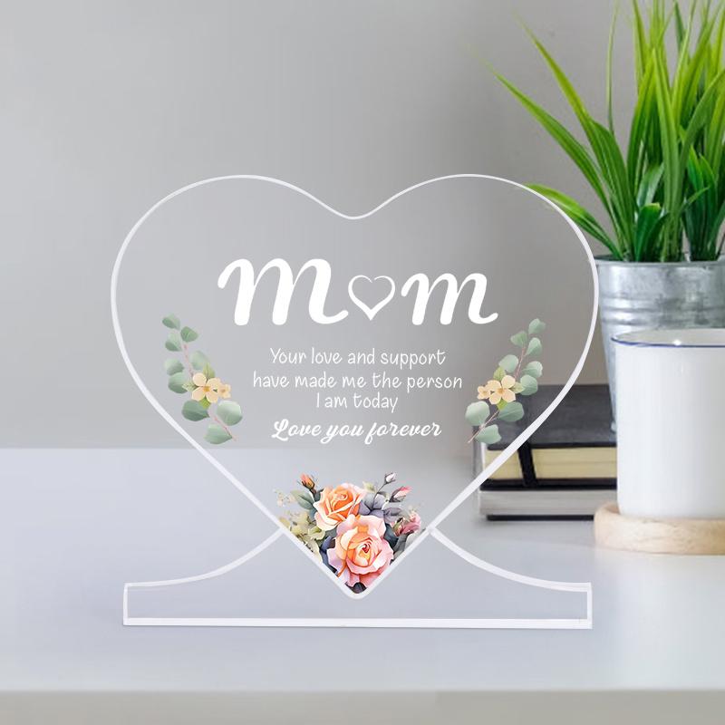 1set To Mom Mother's Day Birthday Love You Forever Artificial Green Vine Flowers Desk Acrylic Decorative Statue Plaque with Stand Gifts Sign