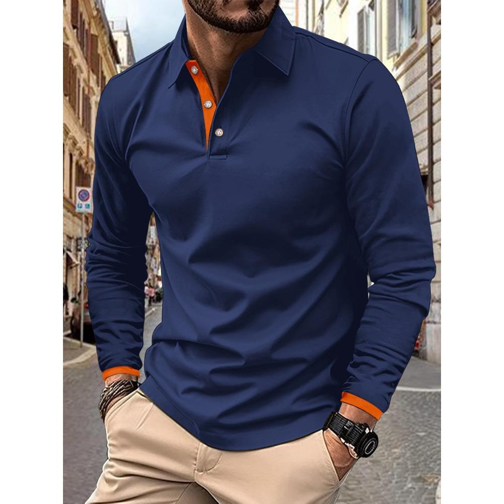 

Весенне-осенняя мужская толстовка нового цвета с колор-блокингом, лацканами, длинными рукавами, повседневная спортивная, большого размера, рубашка-поло 5XL тёмно-синий