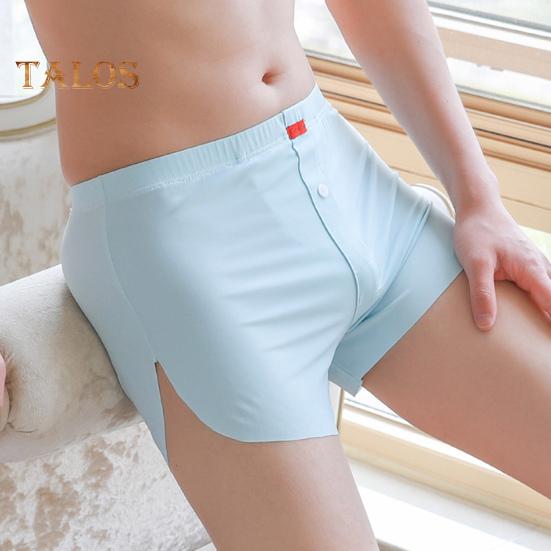 Boxer da uomo, slip in seta di ghiaccio, mutandine sottili senza cuciture, elastiche a vita media, convesse, a tinta unita, con spacchi