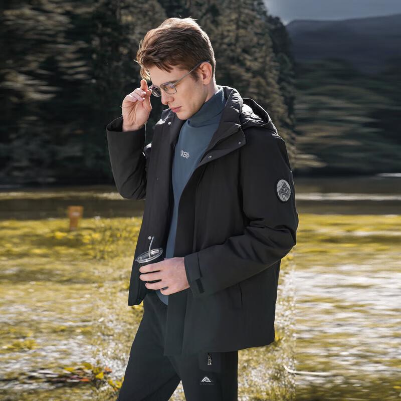 K-Boxing Men s 3-Proof Hooded Duck Down Jacket L чёрный