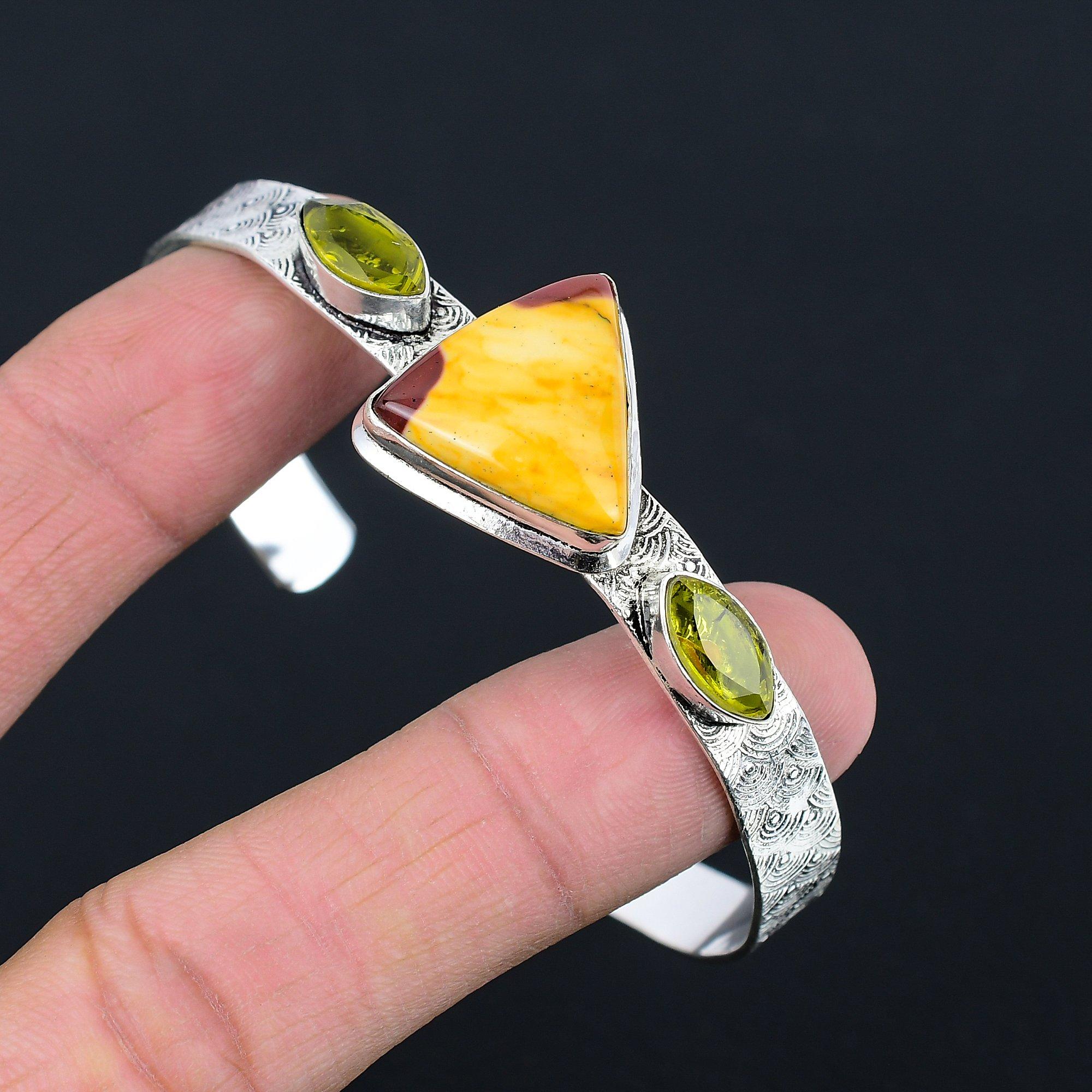 

Natural Mookaite Gemstone 925 Sterling Silver Bangle Adjustable For Women Adjustable