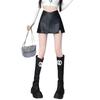 Women's Black PU Leather A-Line Midi Skirt with Slit - High Waist, Sexy Bodycon for Autumn