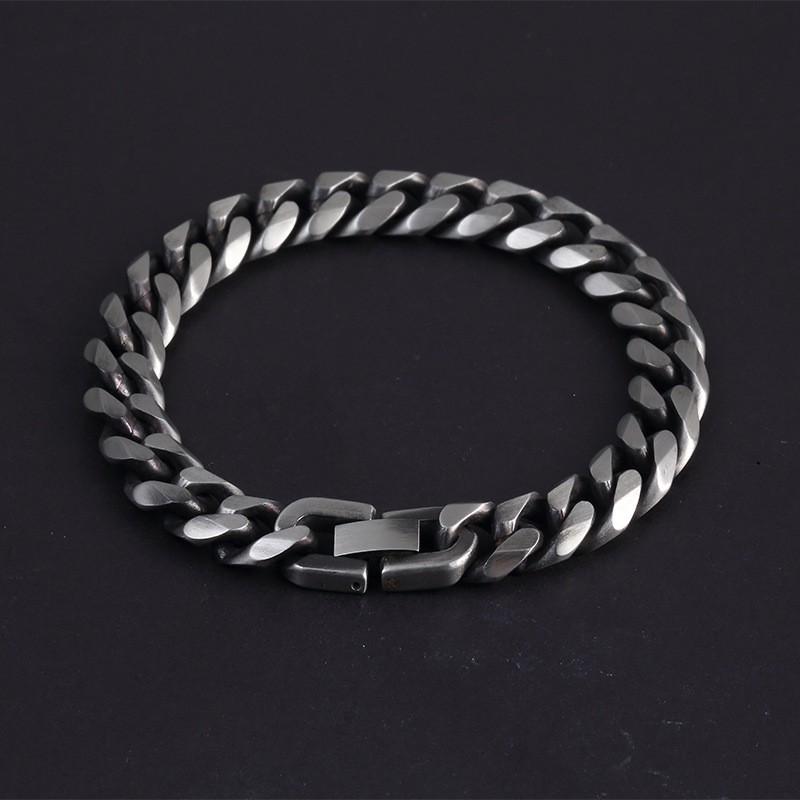 Stainless Steel Mens Bracelet Vintage Geometric Design Titanium Coated Single Weave 10mm Width 21cm Length