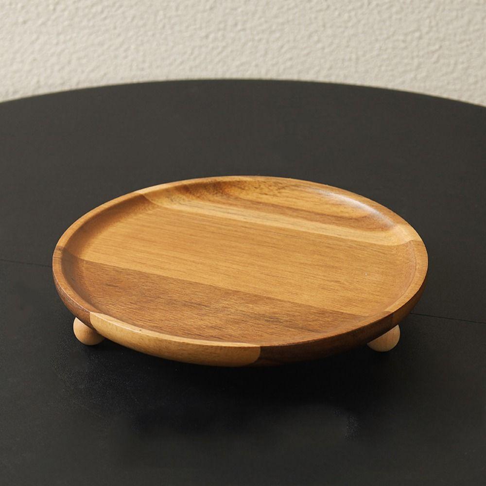 Bandeja de Servicio de Cocina Retro Madera Maciza Pedestal Decorativo de Madera Resistente Reutilizable Plato para Té Café Decoración de Mesa