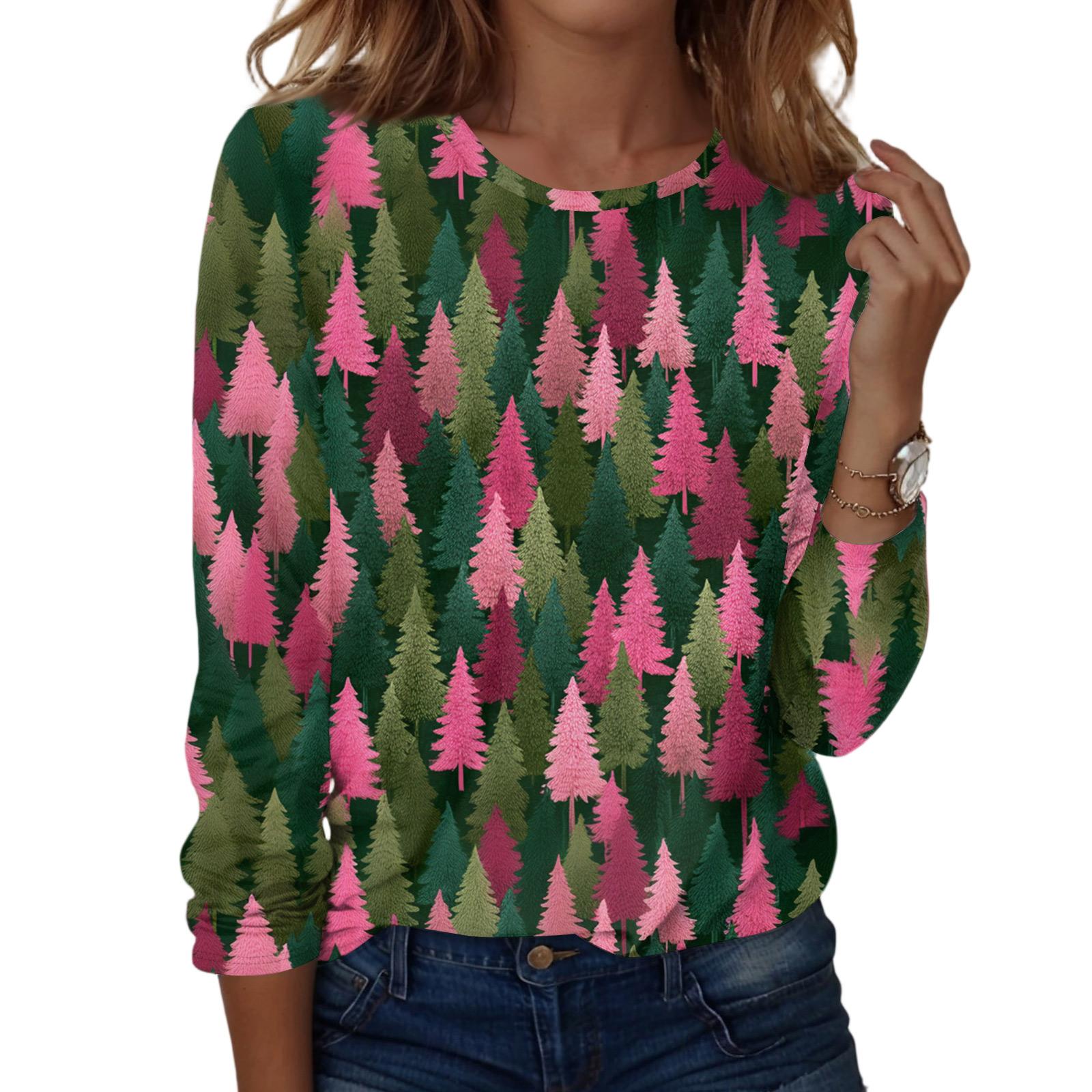 

Women s Fashion Casual H Printed V-Neck Long Sleeve Decorative Button T-Shirt Tops M