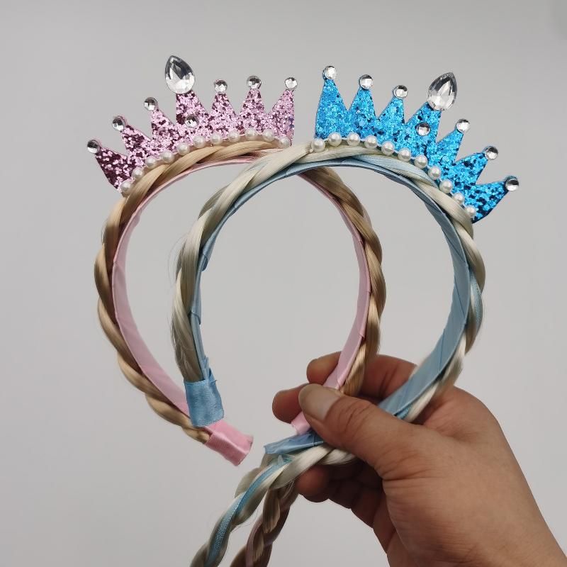 1 Stück Prinzessin Schneeflocke Lange Geflochtene Perücken Stirnbänder Verzierungen Prinzessin Verkleidungsperücken Für Mädchen Kostümzubehör