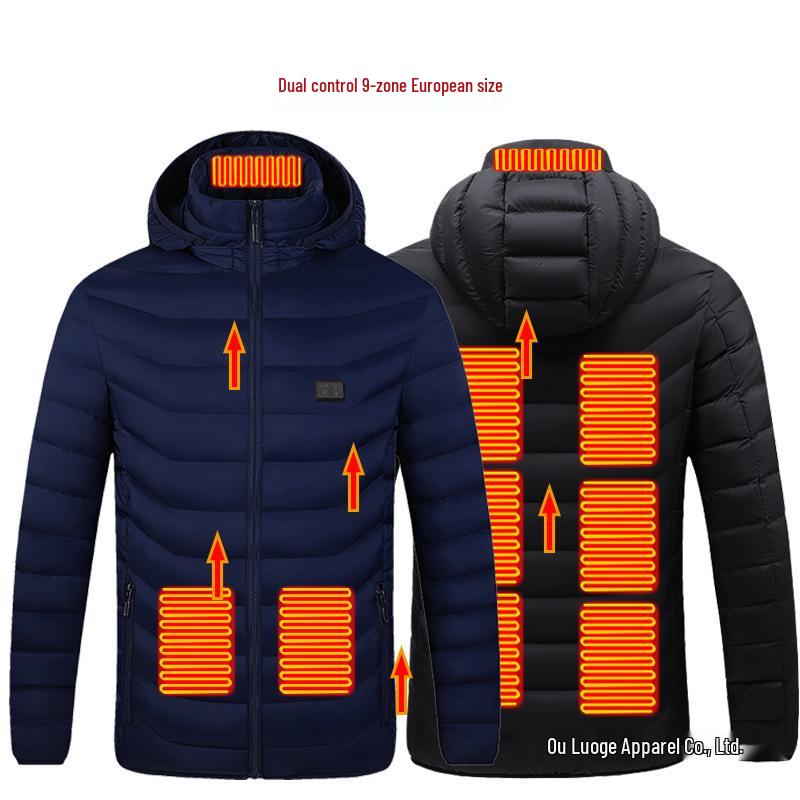European-Size Electric Heated Cotton Jacket with Dual Control & Intelligent Constant Temperature - 15/11/9 Heating Zones XL