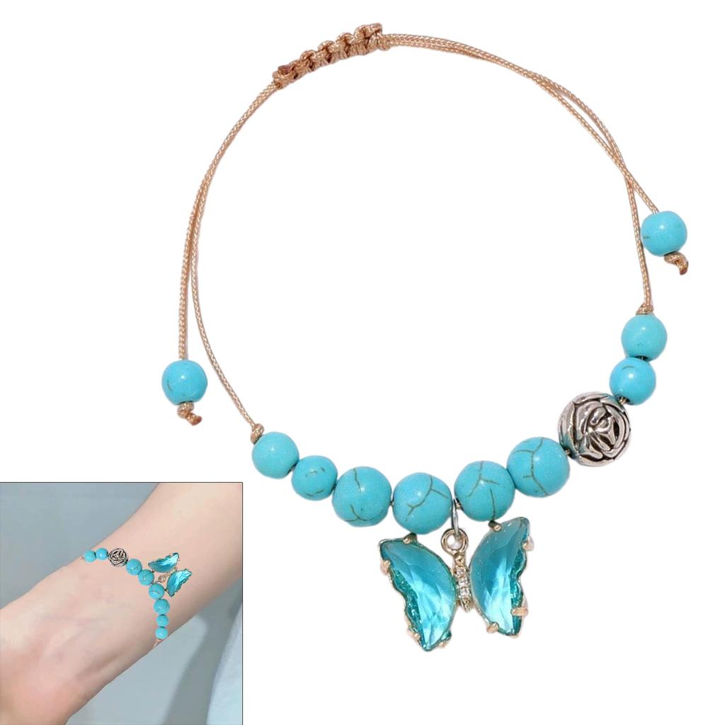 Handmade Butterfly Pendant Bracelet Braided Rope Handchain Adjustable Cord Wristband Natural Stone Bangles Party Jewelry