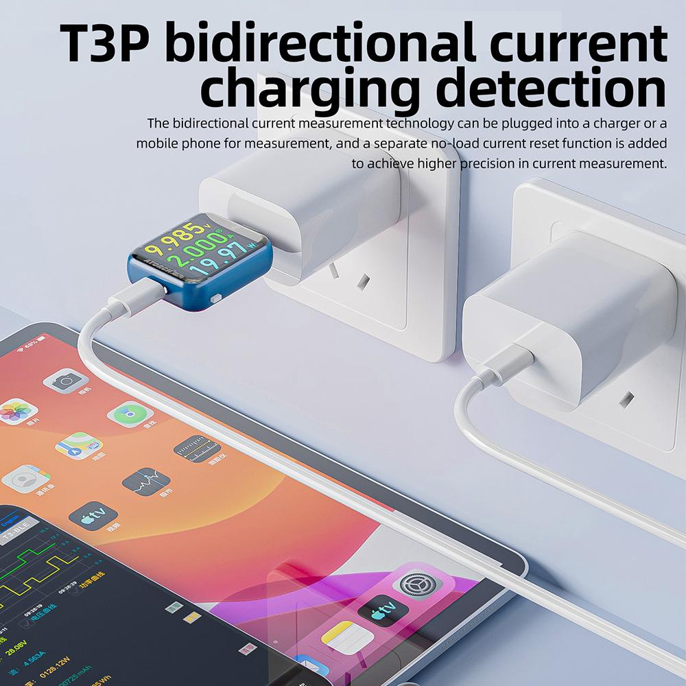 T3 Capacitive Touch Power Meter USB Type-C Charging Tester DC 4.5-50V 6A High Precision Digital Voltage Current CPU Temp Meter