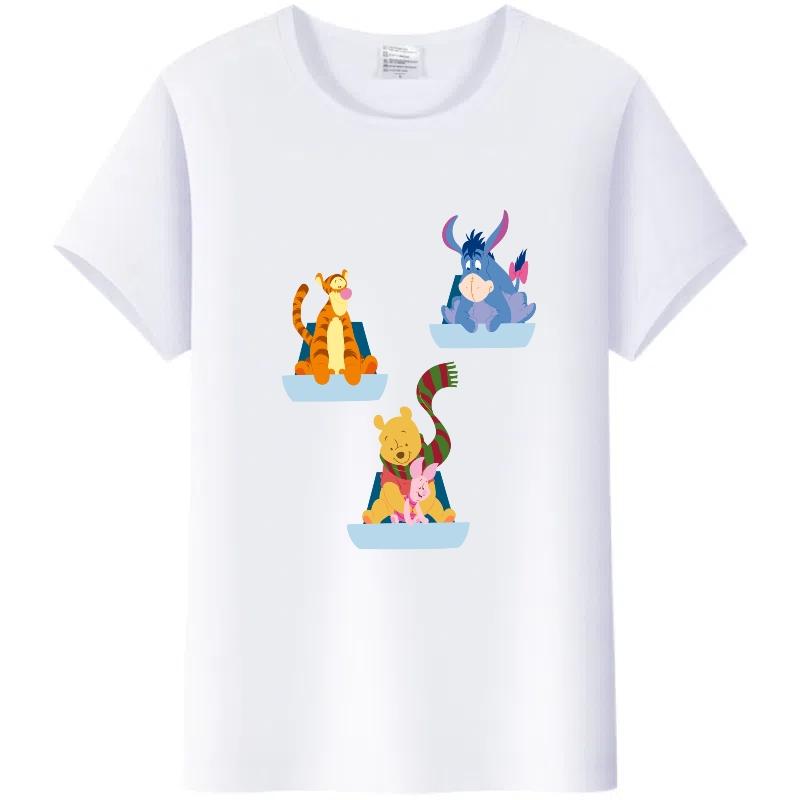 Y2K Tshirt Kawaii Tops Unisex Cartoon Winnie The Pooh Tigger Friends Graphic t-shirt Summer Blouses White Tees