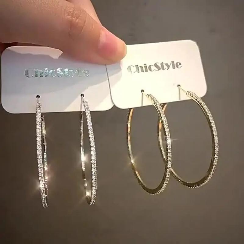Exquisite Full Rhinestone Hoop Earrings for Women Fashion Simple Circle Round Earring Wedding Party Jewelry Accessories Gifts