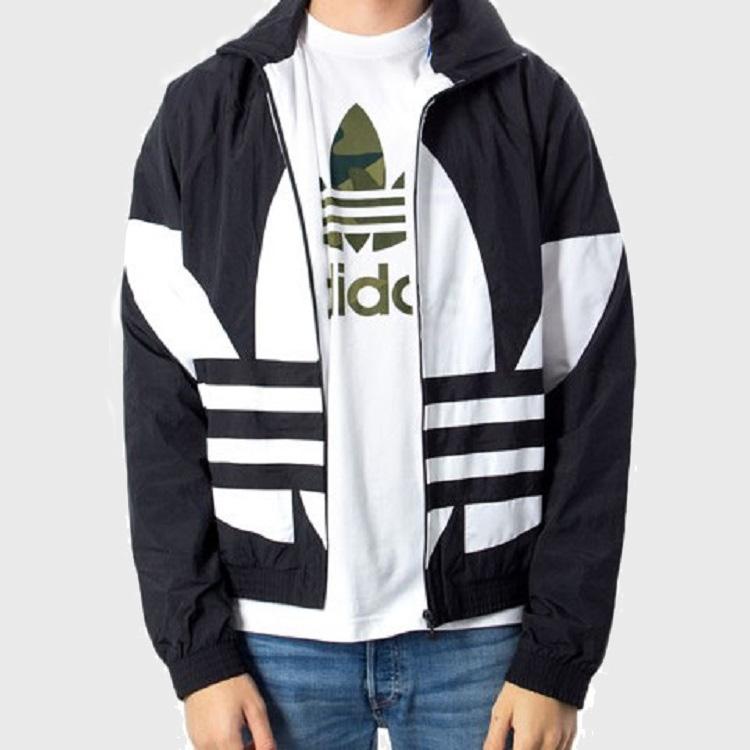 adidas Originals Felpa da Tuta Big Trefoil Blu Marino Notte Zip Intera Giacca Sportiva Retro Uomo Top Neri FM9892