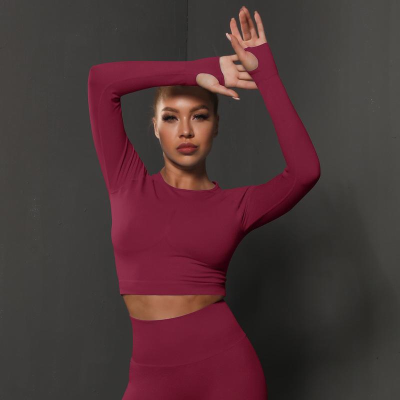 Tight Solid Color Pleated Sports Long-sleeved Tops High Elastic Breathable Running Fitness Yoga Clothes For Women