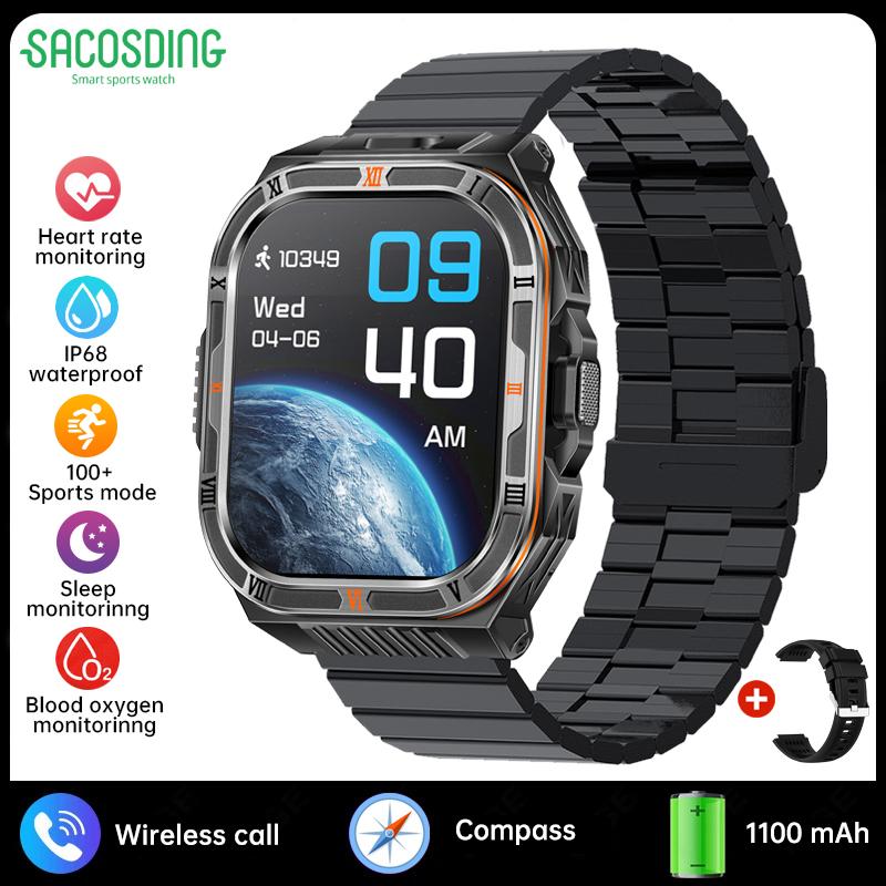 New 1100mAh Battery Outdoor Ultra Durable Men Smartwatch Flashlight Heart Rate Bluetooth Call IP68 Waterproof Sports Smart Watch