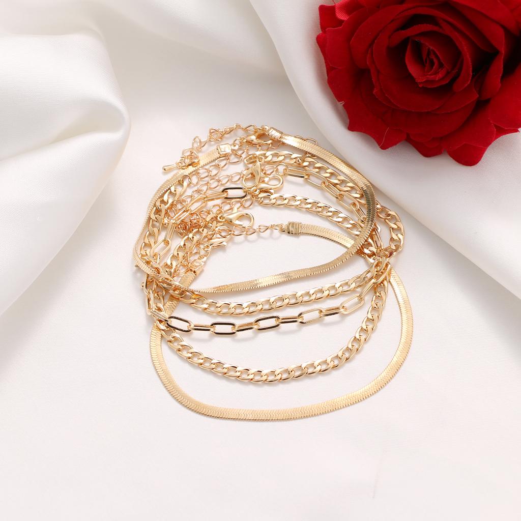 Retro and Exaggerated Multi-layer Metal Chain Bead Chain Anklet Fashion Trend Girl Multi-layer Anklet Temperament Jewelry