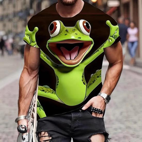 Camiseta Casual Divertida para Hombre Estampados de Animales de Dibujos Animados Camiseta Cuello Redondo Manga Corta Pullover para Uso Diario Fiesta Callejera Playa