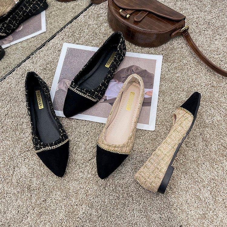 Pojedyncze buty damskie nowa wersja koreańska szpiczasty nosek mały zapach wiatru lekkie usta płaskie obcasy moda krata dopasowanie kolorów modne buty