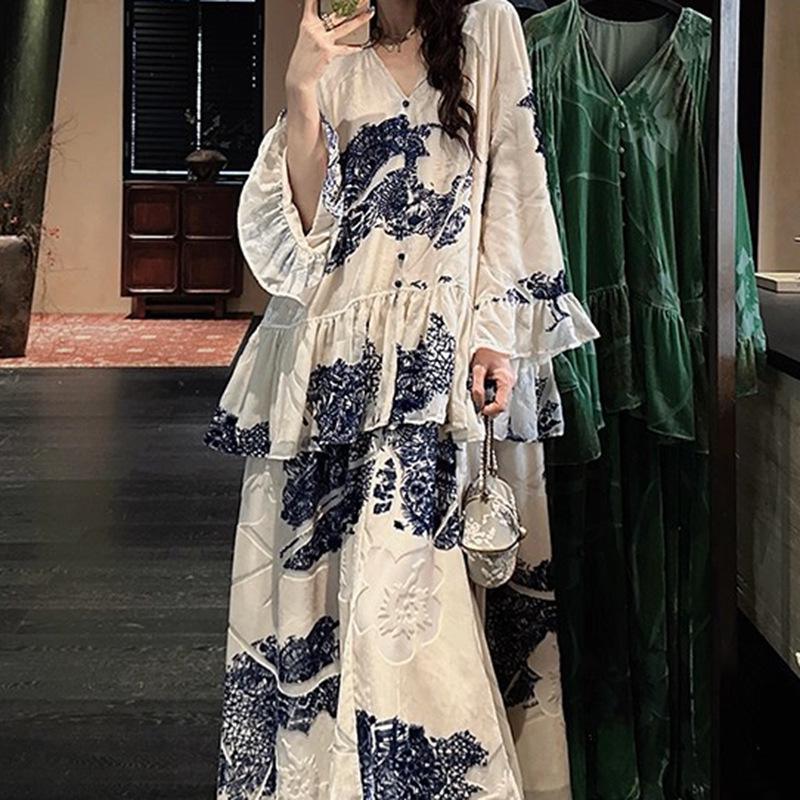 

[Floating Flower Moon] New Chinese Style Brocade Velvet Dress - Autumn/Winter Long Dress, 2026 Trends Extra Small
