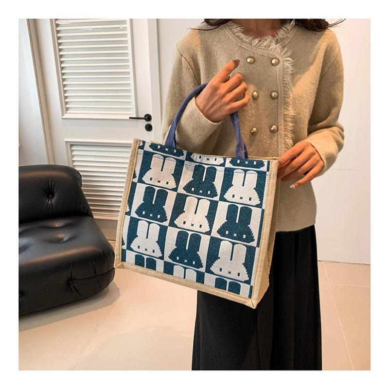 Women's Bag Simple Pure Linen Fashion Portable Magnetic Buckle Single Shoulder Bag Rabbit Bag