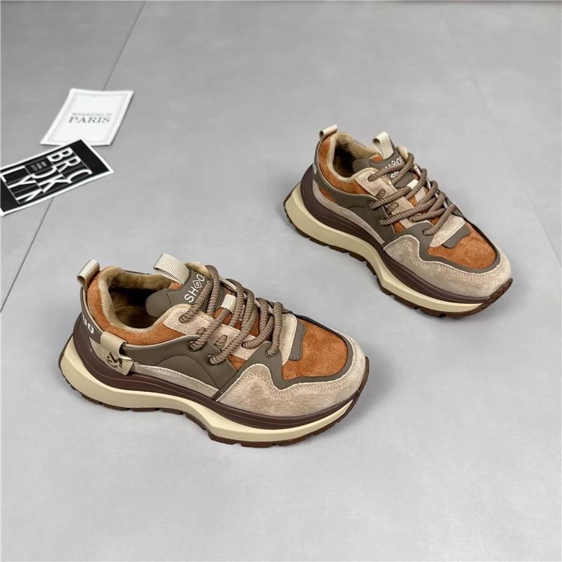 Waffle Forrest Gump shoes women's velvet year autumn and winter versatile increase height and thinness thick sole color matching sports