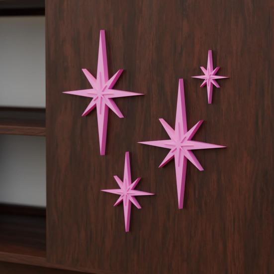 4Pcs Retro Starburst Wall Decoration 3D Printed Mini Mid-Century Starburst Wall Art Home Bedroom Living Room Bathroom Wall Decorative Sign