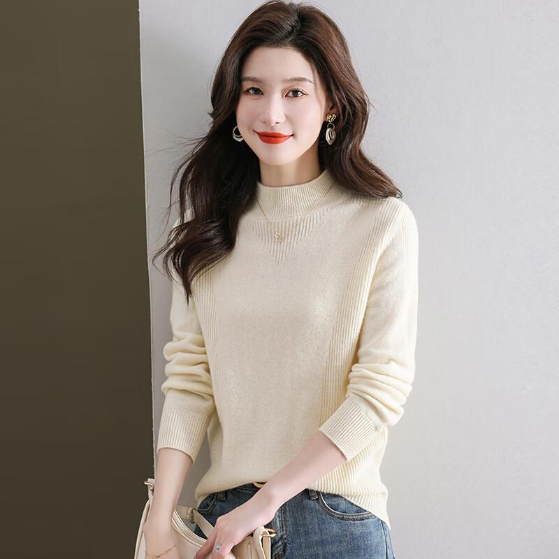 Yiliteng Women's 100% Lambswool Semi-High Neck Sweater
